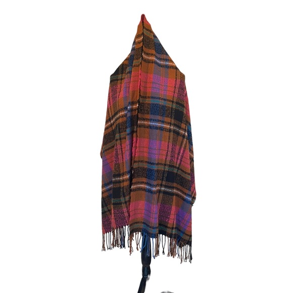 Pieces cozy on trend plaid oversized blanket scarf wrap fringe trim cold weather - Picture 5 of 10